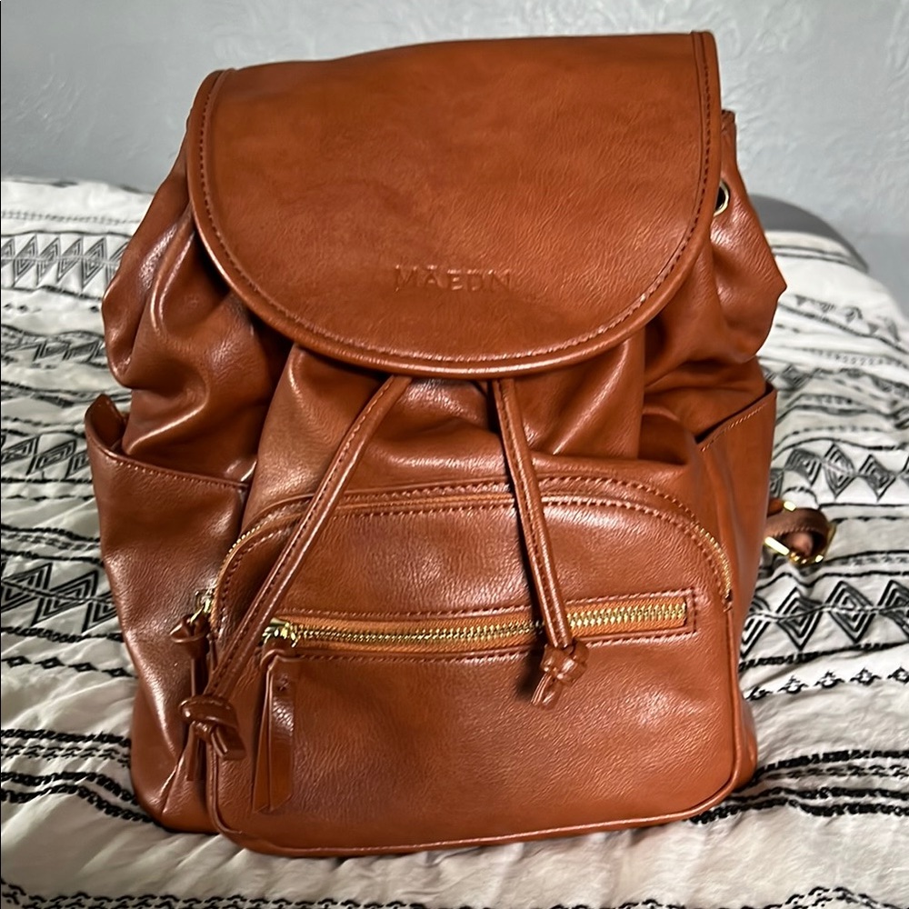 MAEDN Brown Leather Backpack/Diaper Bag